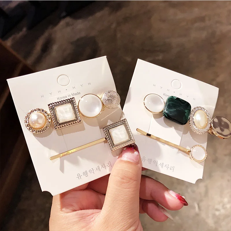 2 шт./компл. новые элегантные жемчужные акриловые геометрические заколки для