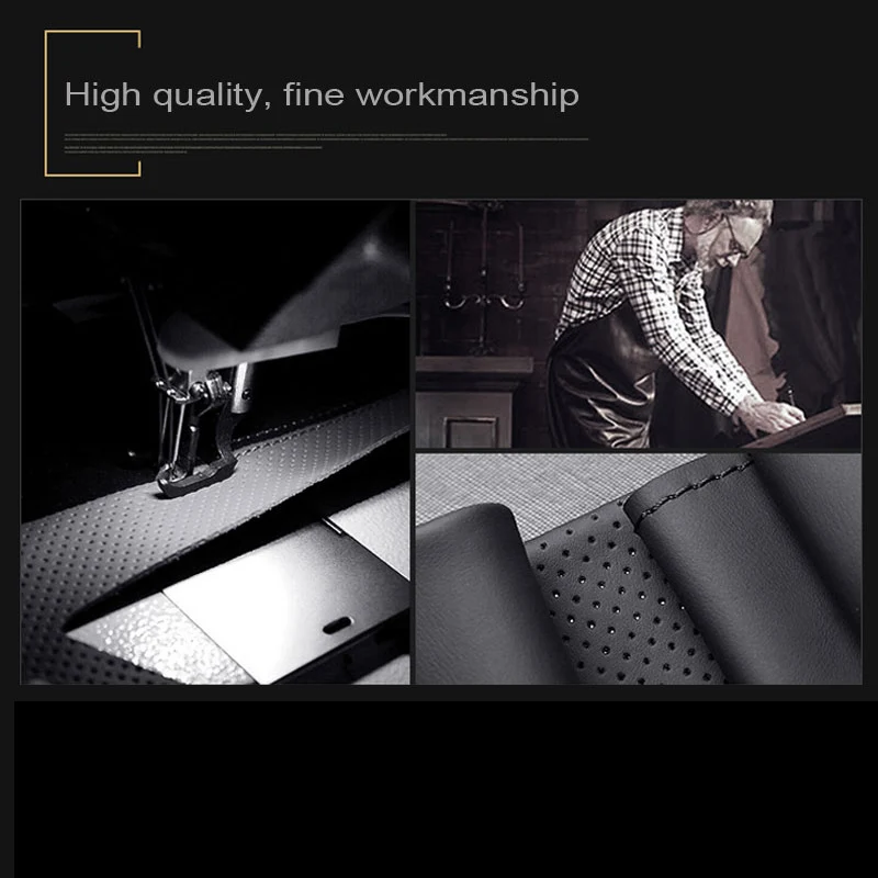 Черный DIY пользовательский сшитый вручную искусственный кожаный чехол рулевого