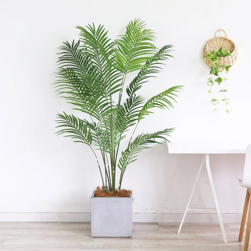 220cm Tropical Plants Large Artificial Palm Tree Green Plastic Palm Leaves Indoor Fake Monstera Tree For Home Office Shop Decor