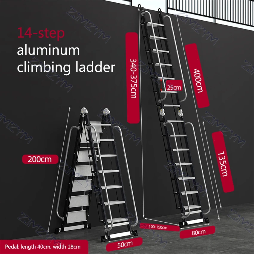 Attic Telescopic Stairs Aluminum Alloy Thick Handrail Straight Ladder Multi-function Climbing Ladder Household Folding Ladder