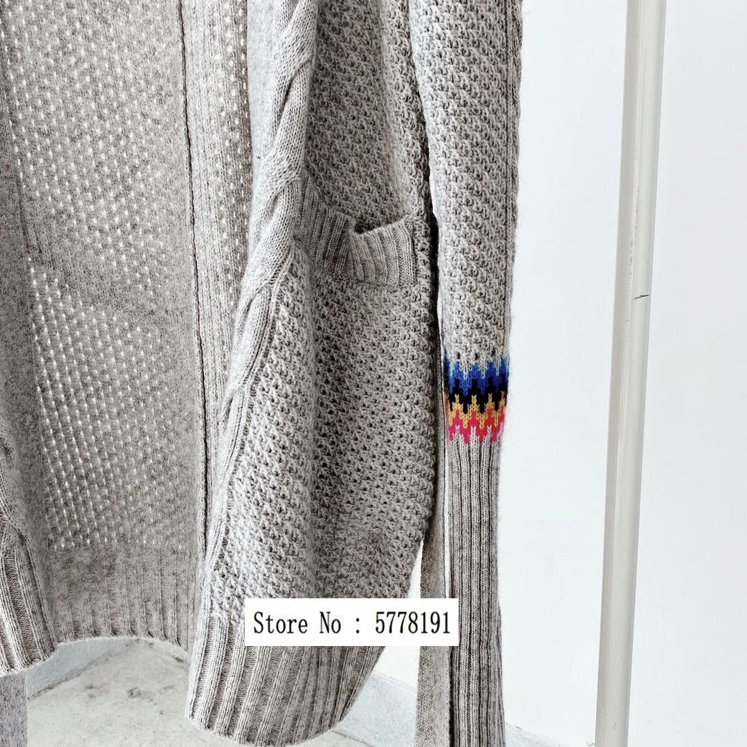 

beige CACHEMeRE cardigan Women long Cardigan letter Embroidered Back Oversized long Sleeves Cape Coat knitwears