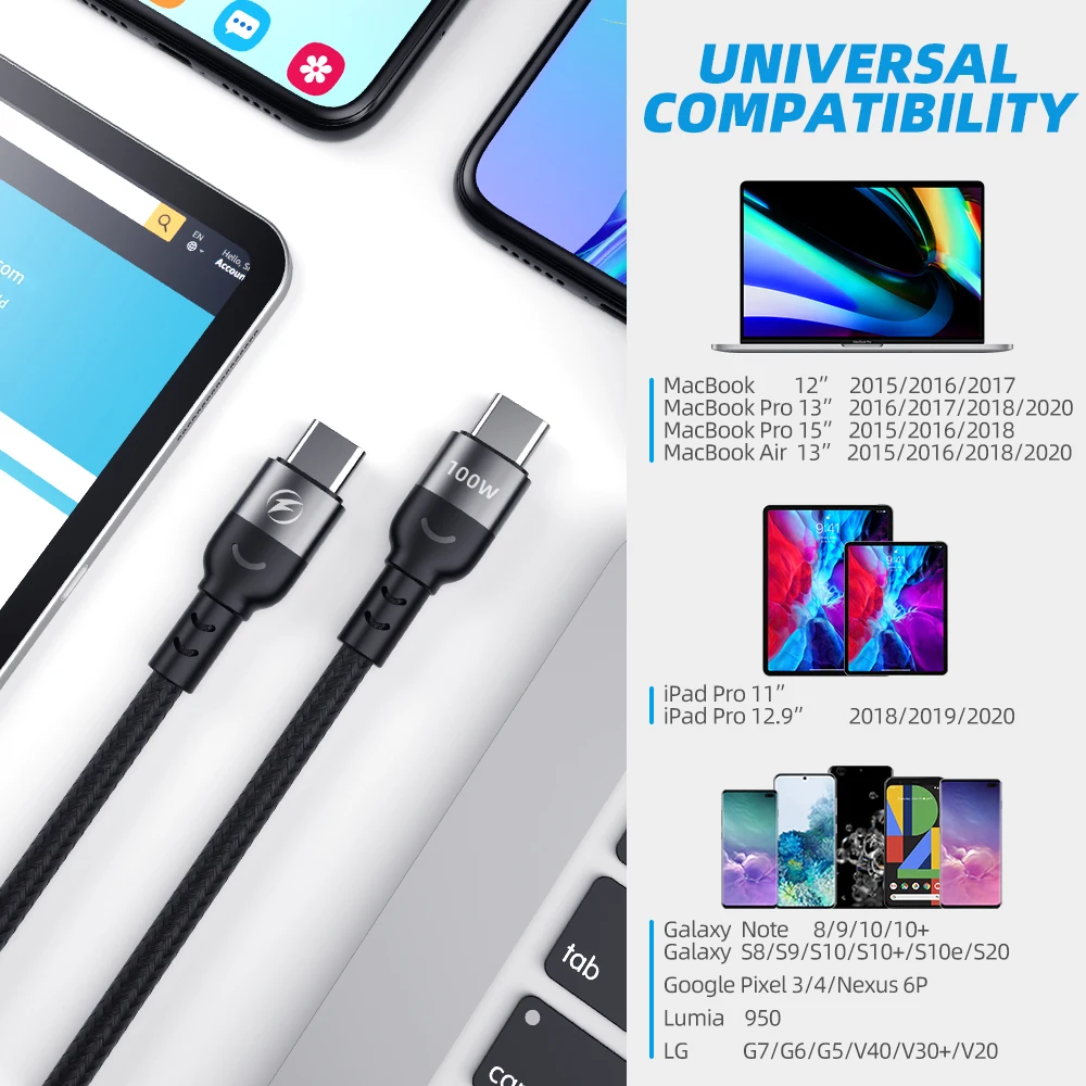 fonken usb c to usb c cable 100w phone pd charger type c cable for macbook pro air power quick charging cord usbc laptop wire free global shipping