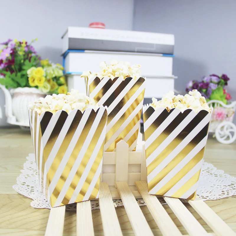 

6PCS Rose Gold Paper Popcorn Party Popcorn Boxes Gold Silver Pop Corn Candy/Sanck Boxes Wedding Birthday Movie Party Tableware
