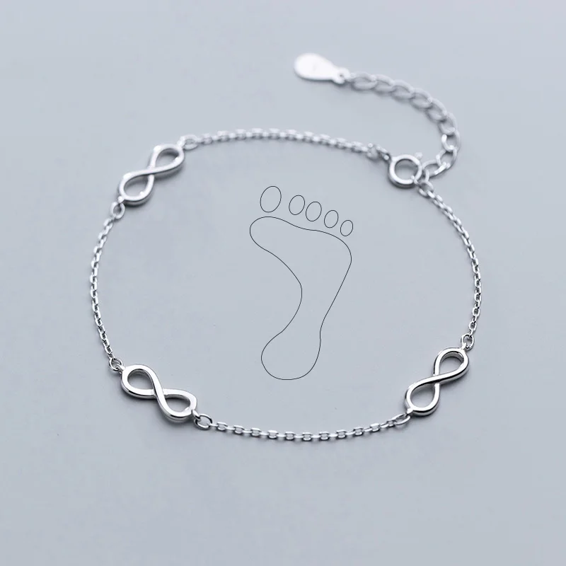 Anklets Trustdavis Подлинная 925 пробы Серебряный минималистичный бесконечный Модный Браслет ножные браслеты для женщин девочек свадебные украшения подарок DS2262 - Окраска металла: Anklets