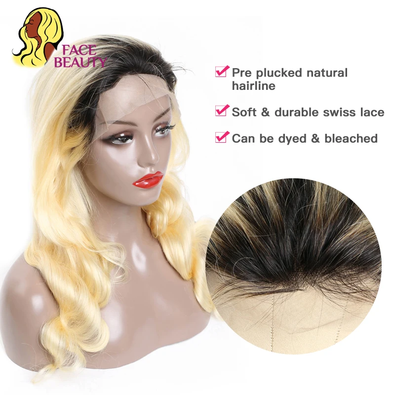 Facebeauty 1B 613 Омбре блонд Remy объемная волна перуанские кружевные передние парики