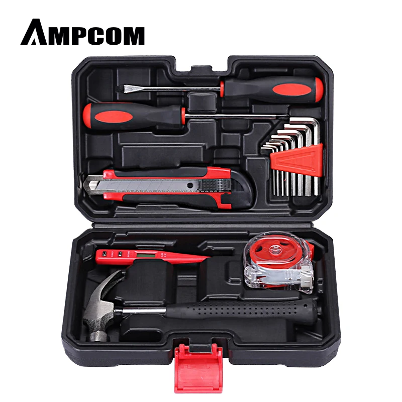 

AMPCOM 15 Pieces Household Tool kit, Hand Tool Set with Claw Hammer, Test Pencil, Screwdriver, Utility Knife, Tap Measure