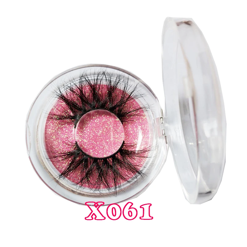 X061-Round box 25 мм макияж ресницы 3D норковые ресницы Заказные Ресницы упаковка пушистые крест накрест драматические норковые Накладные ресницы ручной работы 66 - Цвет: X061-Round box
