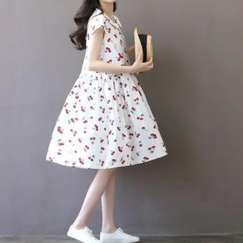 Лето 2020 новинка большие размеры женское милое платье в стиле Mori Girl вишневый принт