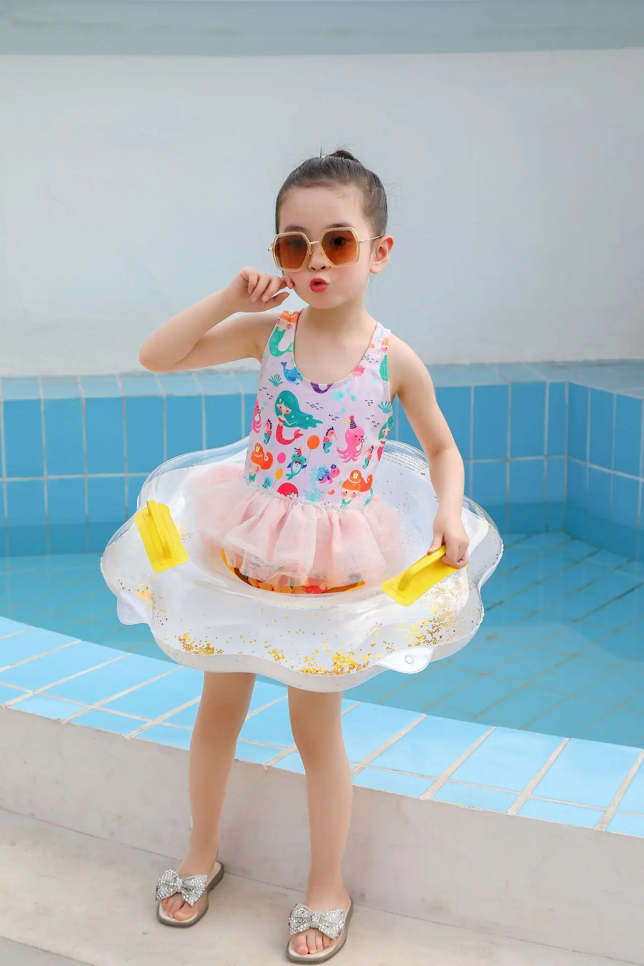 

2021 New Lovely Summer Baby Thick Sequin Flower Swimming Ring Baby Children's Swimming Seat Ring
