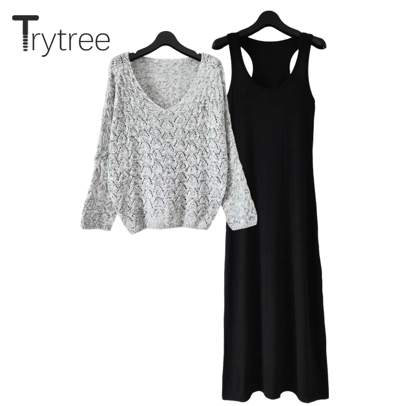 Комплект из двух предметов Trytree Женский повседневный однотонный топ с V-образным