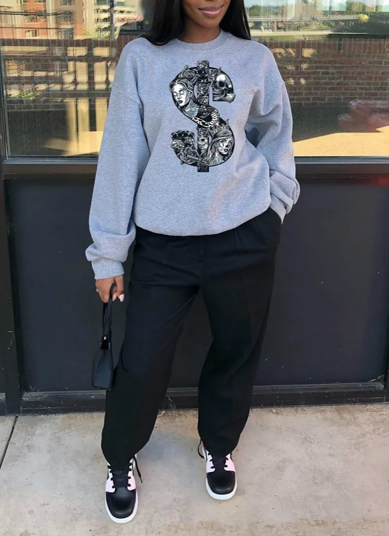 

Oversized hoodie women Sweatshirt Printed Letters Pattern Round Neck Long Sleeve Ladies Long Sleeve Top