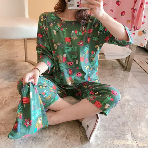 Pajamas suit Осенне-зимний пижамный комплект для женщин, полосатый хлопковый Длинный топ, длинные штаны, комплект из 2 предметов, пижамный комплект для женщин, милая одежда для сна, пижама для девочек - Color: Pajamas suit