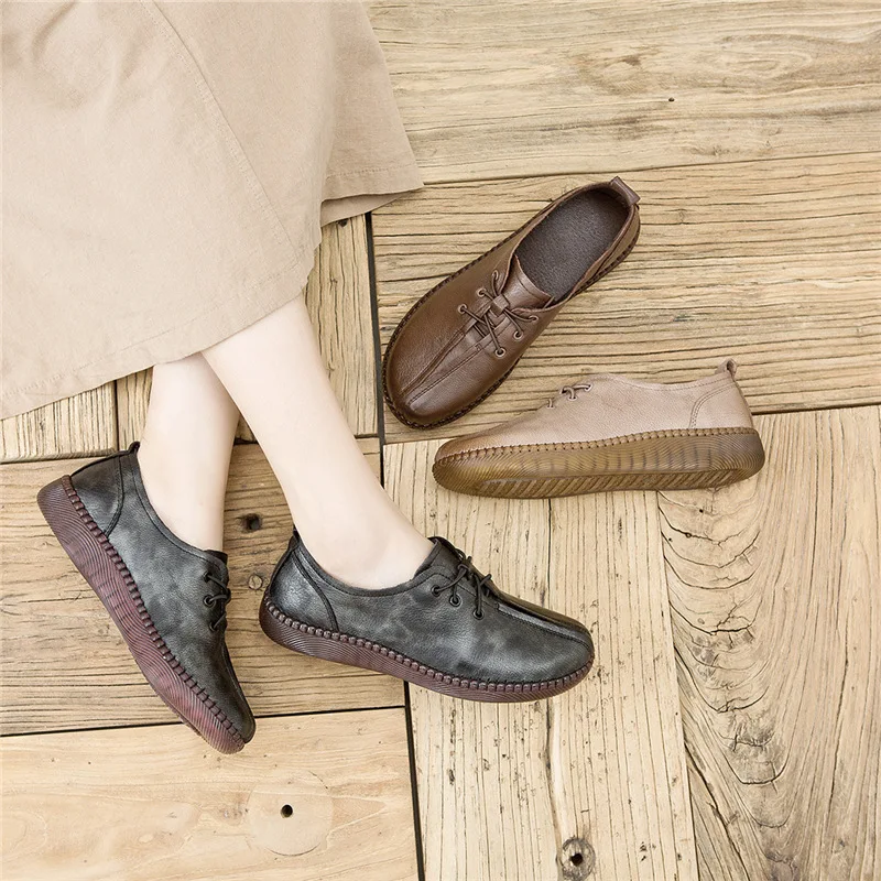 

Leather shoes women 2020 spring new retro handmade women's shoes set foot casual shoes soft bottom