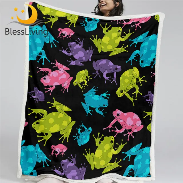BlessLiving Frog Throw Blanket 3D Print Cartoon Animal With Spot Sherpa Blanket Colorful Soft Plush Bedspreads Cozy Thin Quilt 1