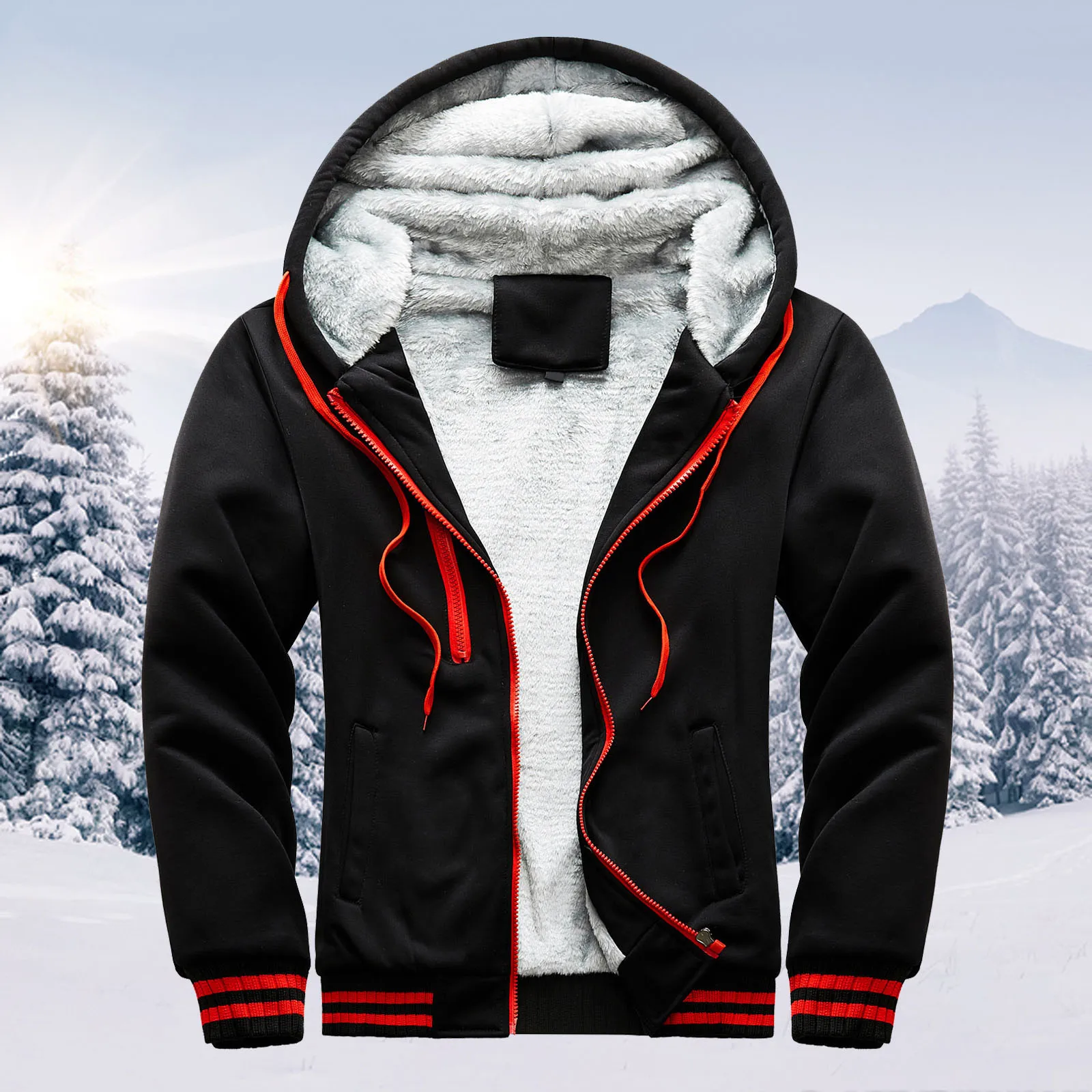 Men Zipper Hoodies Jacket Men Winter Warm Coat Fur Lined Fleece Hoodies Jacket Male Warm Fur Liner Sportswear Tracksuit 2023