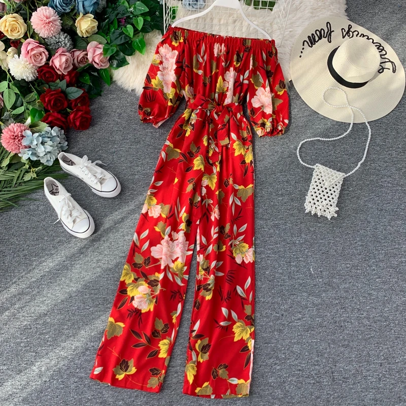 Сексуальный боди с открытыми плечами Модный женский комбинезон Бохо принтом