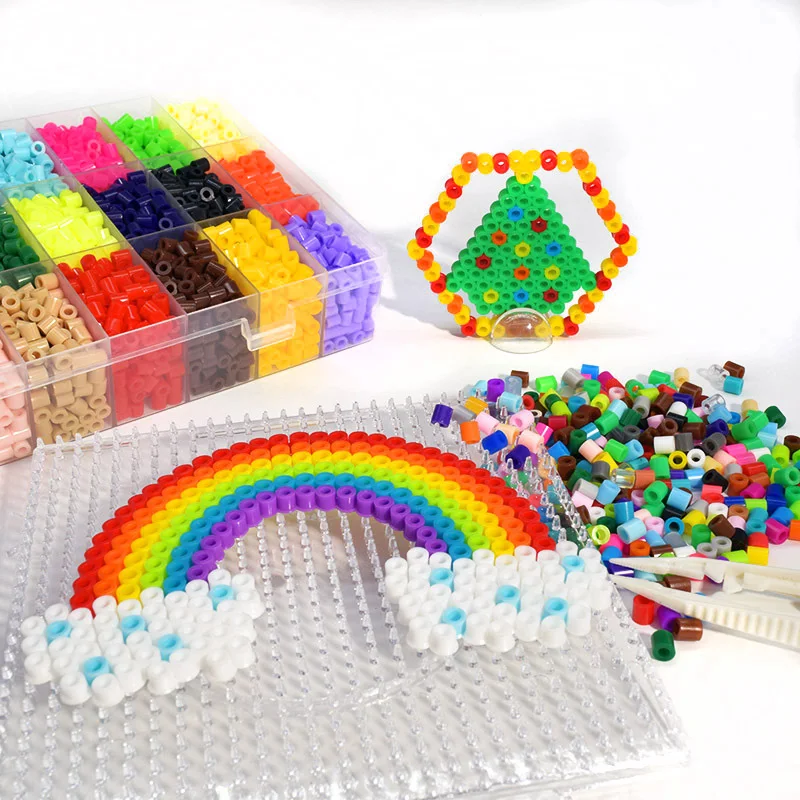 

JINLETONG Hama Beads 5mm 4080 Pcs Fuse Iron Beads Kit Including 5 Ironing Paper 90 Patterns Pegboards Puzzle 3d Beads Kit