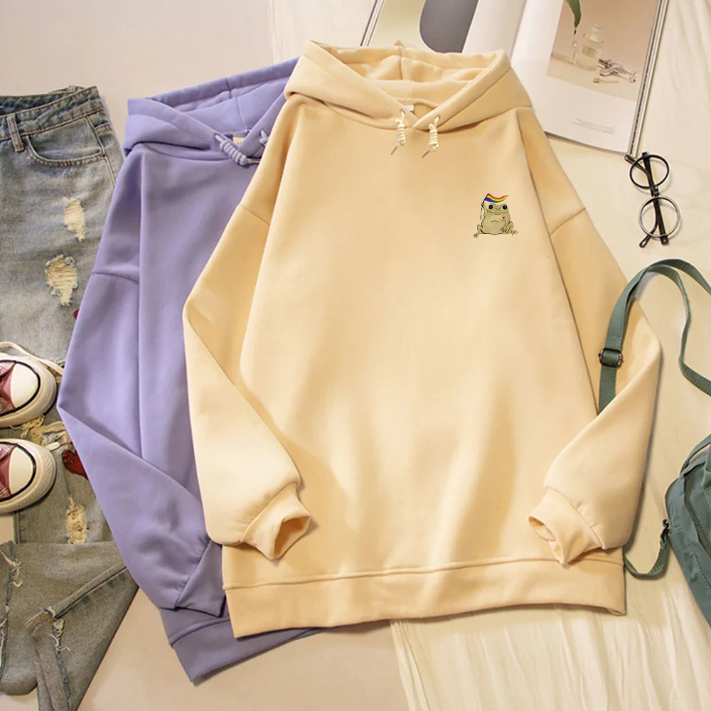 Funny Frog Sweatshirts Oversized Harajuku Women Casual Pullover Hoodie Long Sleeve Sweetshirt for Girls Kawaii Clothes Sudadera