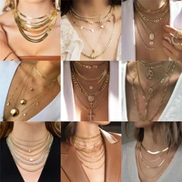 new boho gold color punk snake chain jesus portrait cross pendant necklace for women vintage fashion multilevel choker jewelry