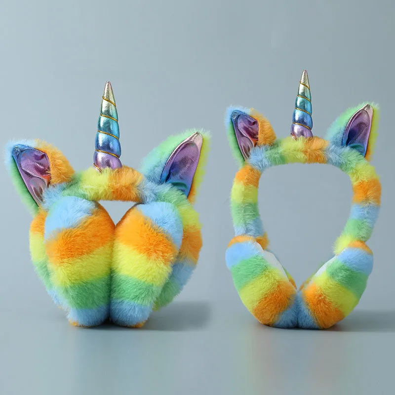 Зимние детские плюшевые меховые наушники с единорогом для девочек теплые