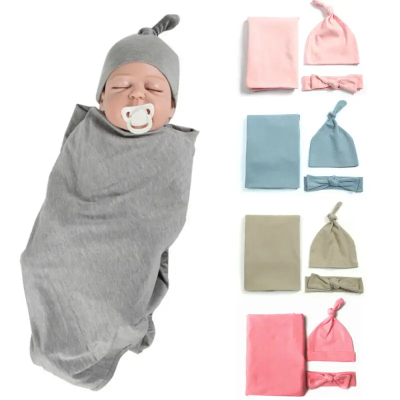 

Newborn Kid Baby Girl Boy Swaddle Wrap Blanket Sleeping Bag Headband Hat Elegant Cute Cotton Sweet Outfits Set
