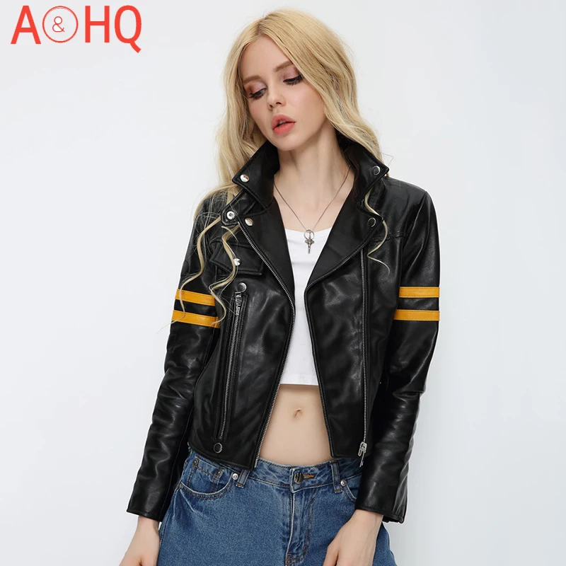 

2021 Women 100% Sheepskin Real Leather Jacket Slim Motorcycle Genuine Leather Short Coat Office Lady Streetwear Chaqueta Mujer