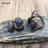 soldered boho vintage charming three stone rings natural flash labradorite antique copper ring for women jewelry my210431