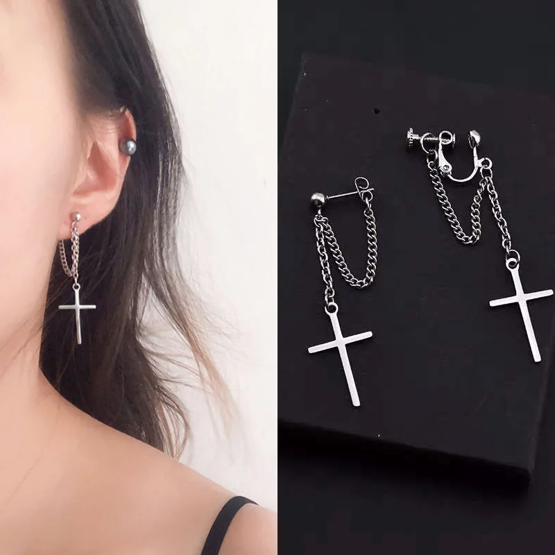 

Charmsmic Silver Color Cool Cross Tassel Earrings Bff Street Hip Pop Harajuku style Female Girls Dangle Earring Ear Jewelry Gift