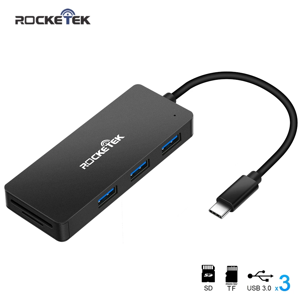 Концентратор Rocketek из алюминиевого сплава с кард ридером 3 порта USB 3.0 сплиттер