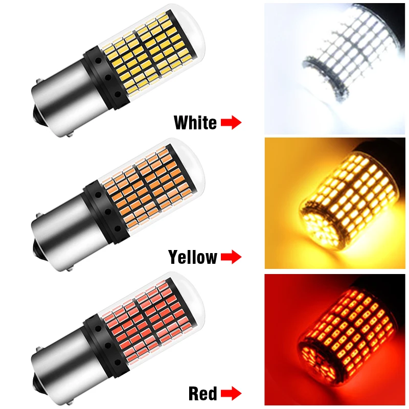 

6Pcs No Hyper Flash BA15S P21W BAU15S PY21W Front Rear Turn Signal Bulb Canbus Error Free Led Amber Yellow 3014 Chipset 144SMD