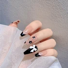 Накладные ногти длинные черные маленькие цветочные волнистые точечные бабочки наклейки для ногтей Полные наклейки для ногтей 24 наклейки для ногтей с клеем HJL2019