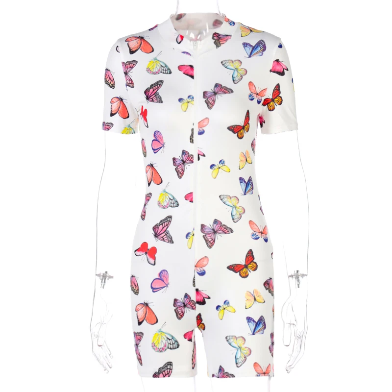 Модный сексуальный комбинезон с принтом бабочки на молнии разрезом в стиле