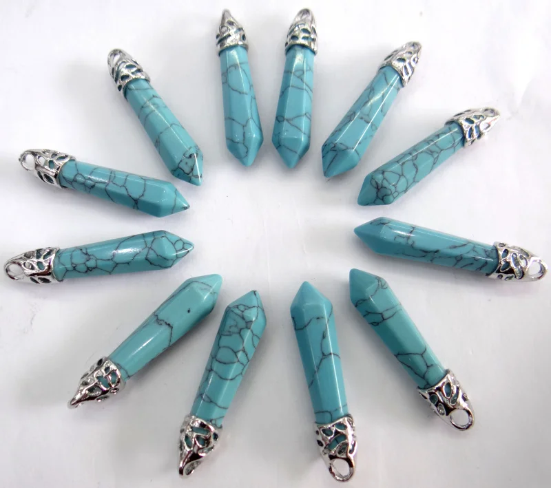 

natural stone Quartz crystal Turquoises tiger eye aventurine mix pillar chakra Pendants Jewelry making necklace Accessories 20pc