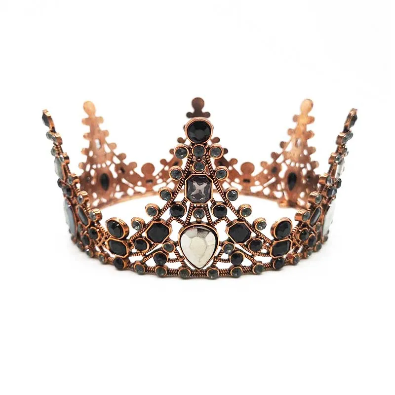 Тиара Свадебная в стиле ретро розовое золото тиара черная стразы большая корона