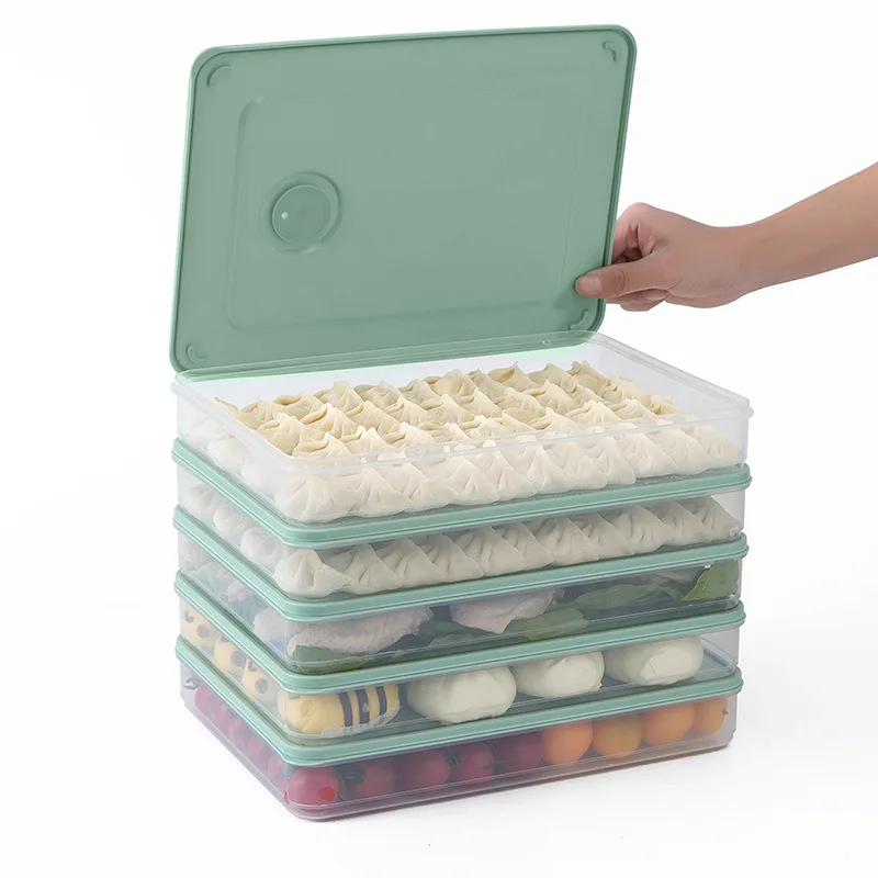 

Dumplings Storage Organizer Refrigerator Storage Bin Food Containers with Lid Food Preservation Tray for Egg Fish Meat Vegetable