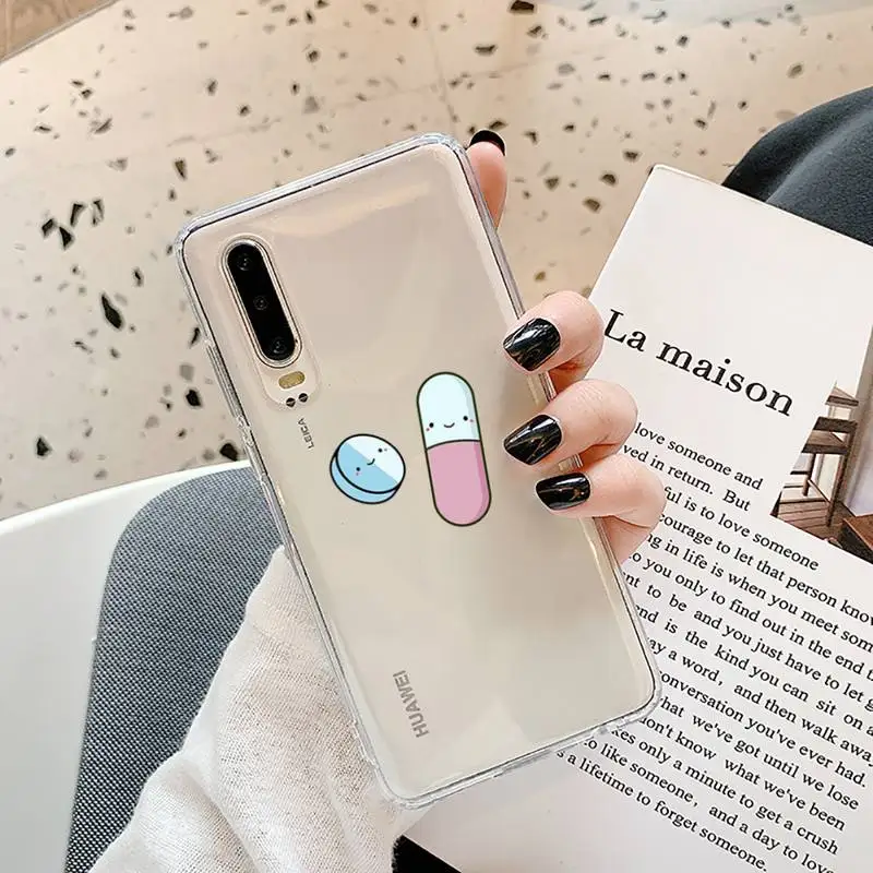 

Medical drug Pill Capsule Phone Case Transparent for Samsung A71 S9 10 20 HUAWEI p30 40 honor 10i 8x xiaomi note 8 Pro 10t 11