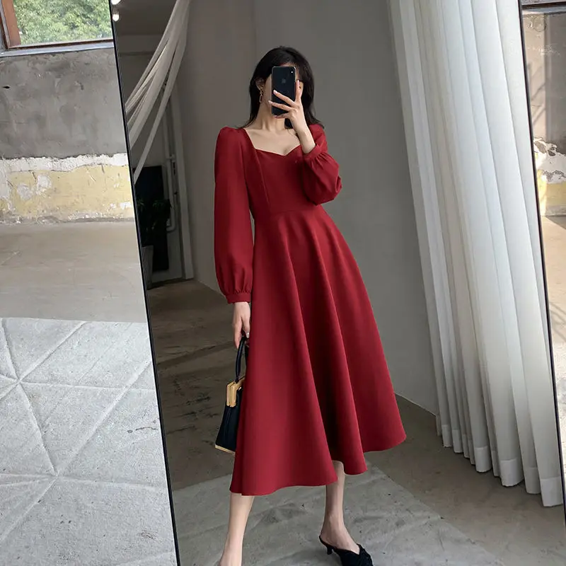 Женское платье с длинным рукавом в стиле ретро черное сексуальное Повседневное