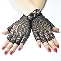 women black white short gloves mesh gauze ultra thin vintage elegant half finger gloves sexy transparent summer glove