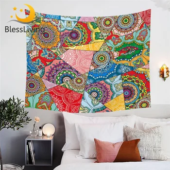 BlessLiving Mandala Tapestry Pink Boho Wall Carpet Flowers Patchwork Wall Hanging for Adults Girls Room Colorful Tapestry Tapiz 1