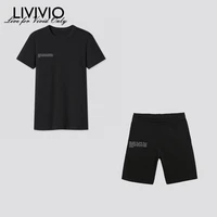 livivio casual letter print loose sweat suits lounge wear t shirt and shorts two piece set tracksuit women outfits streetwear