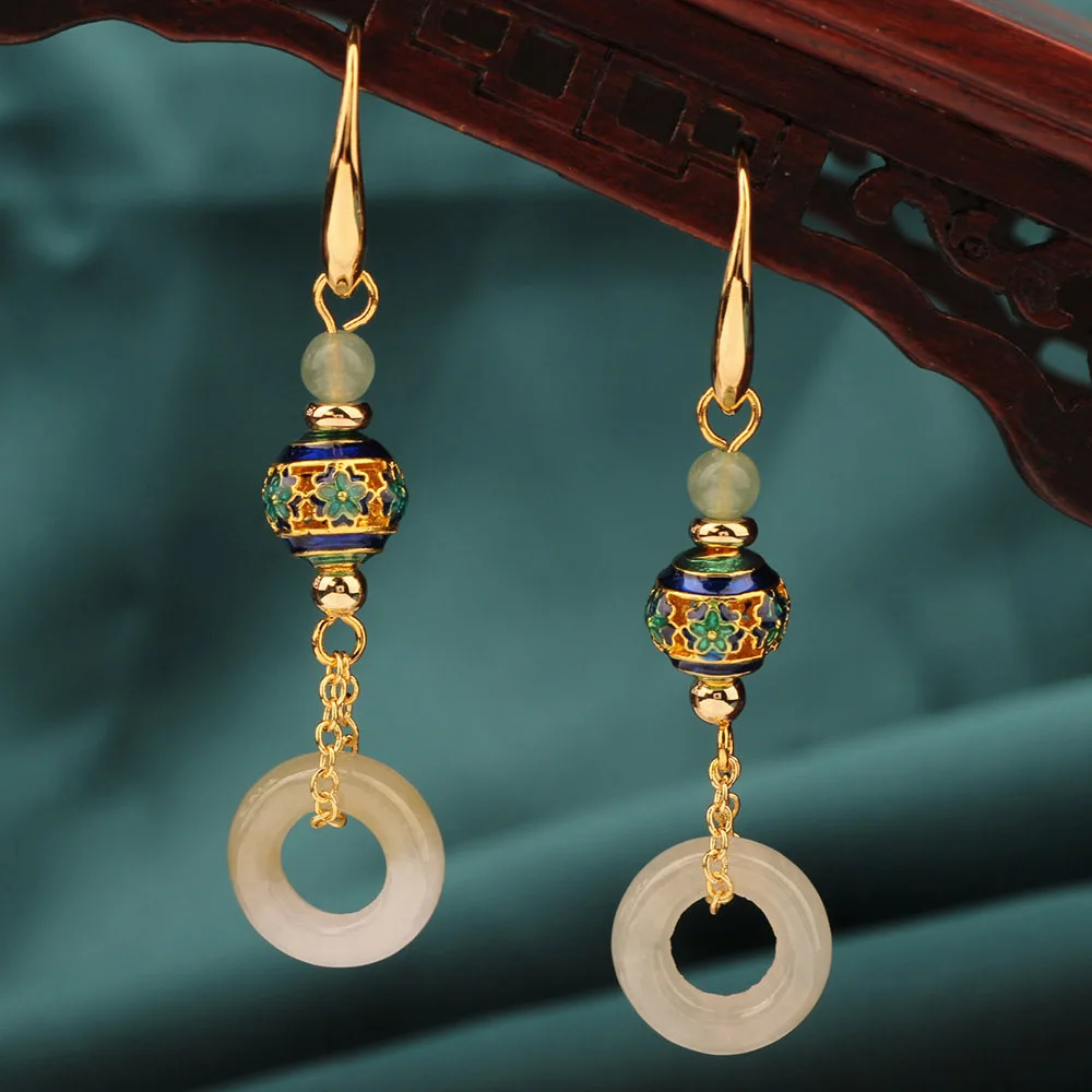 Модные Винтажные висячие серьги из перегородчатой авантюрина с изящными