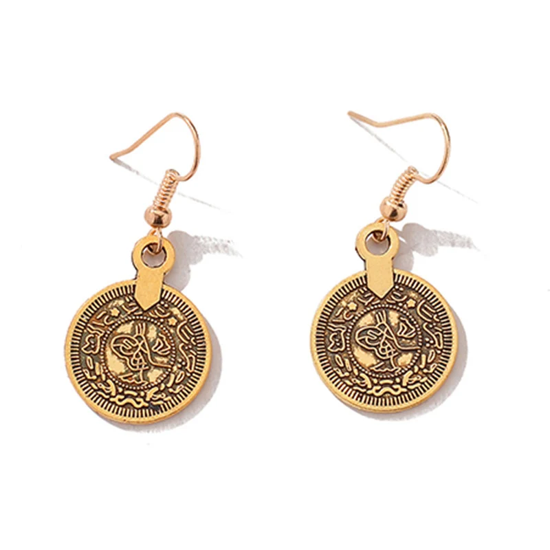 Retro Round Coin Gold Silver Drop Earrings For Women 2019 new | Украшения и аксессуары