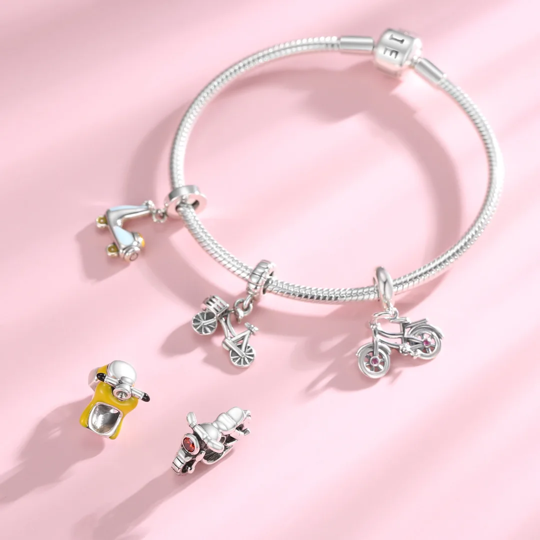 

S925 pure silver beads creative motorcycle donkey series DIY Bracelet accessories silver loose beads