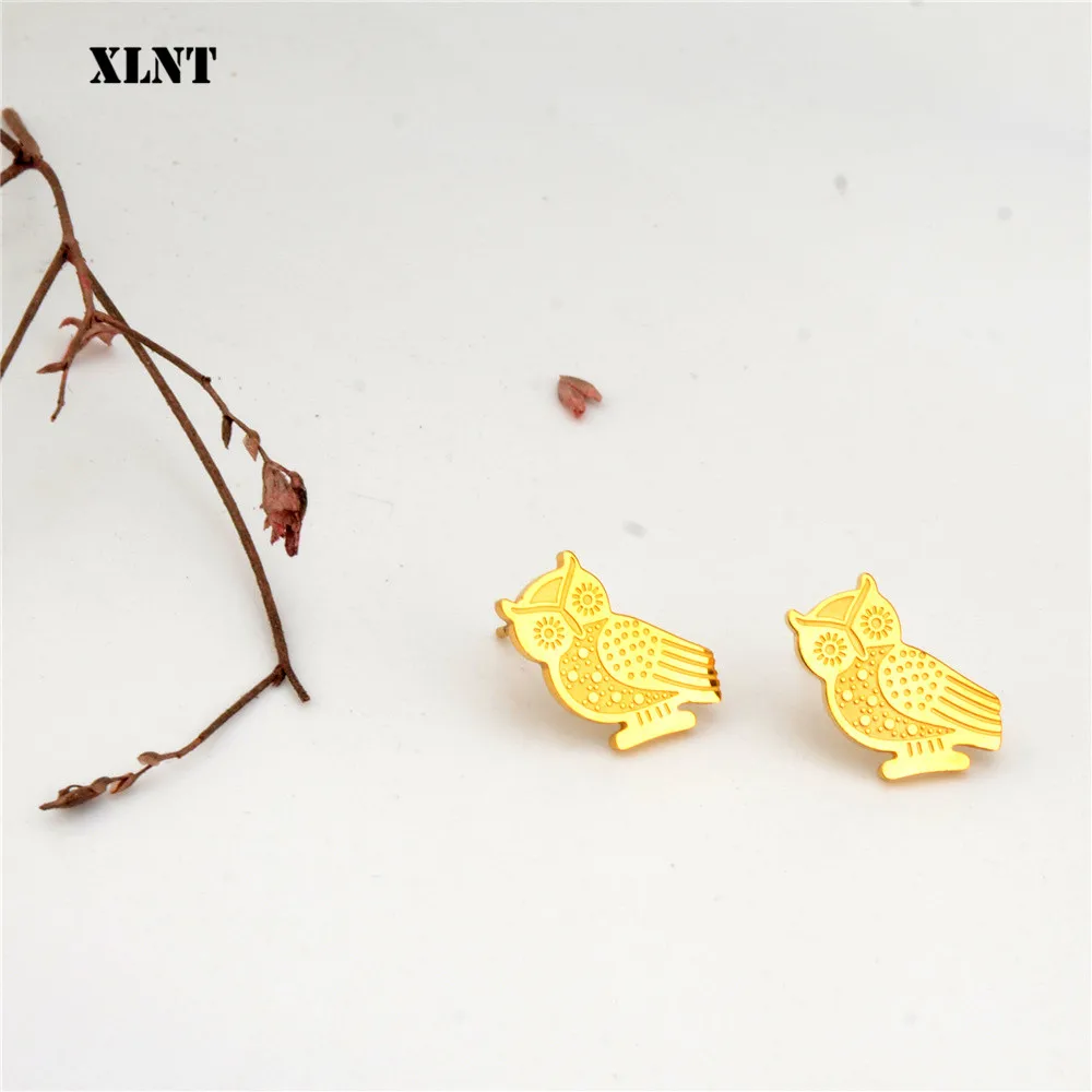 XLNT New Style Geometric Gold Color Stud Earring For Women Stainless Steel Owl Animal Earrings | Украшения и аксессуары