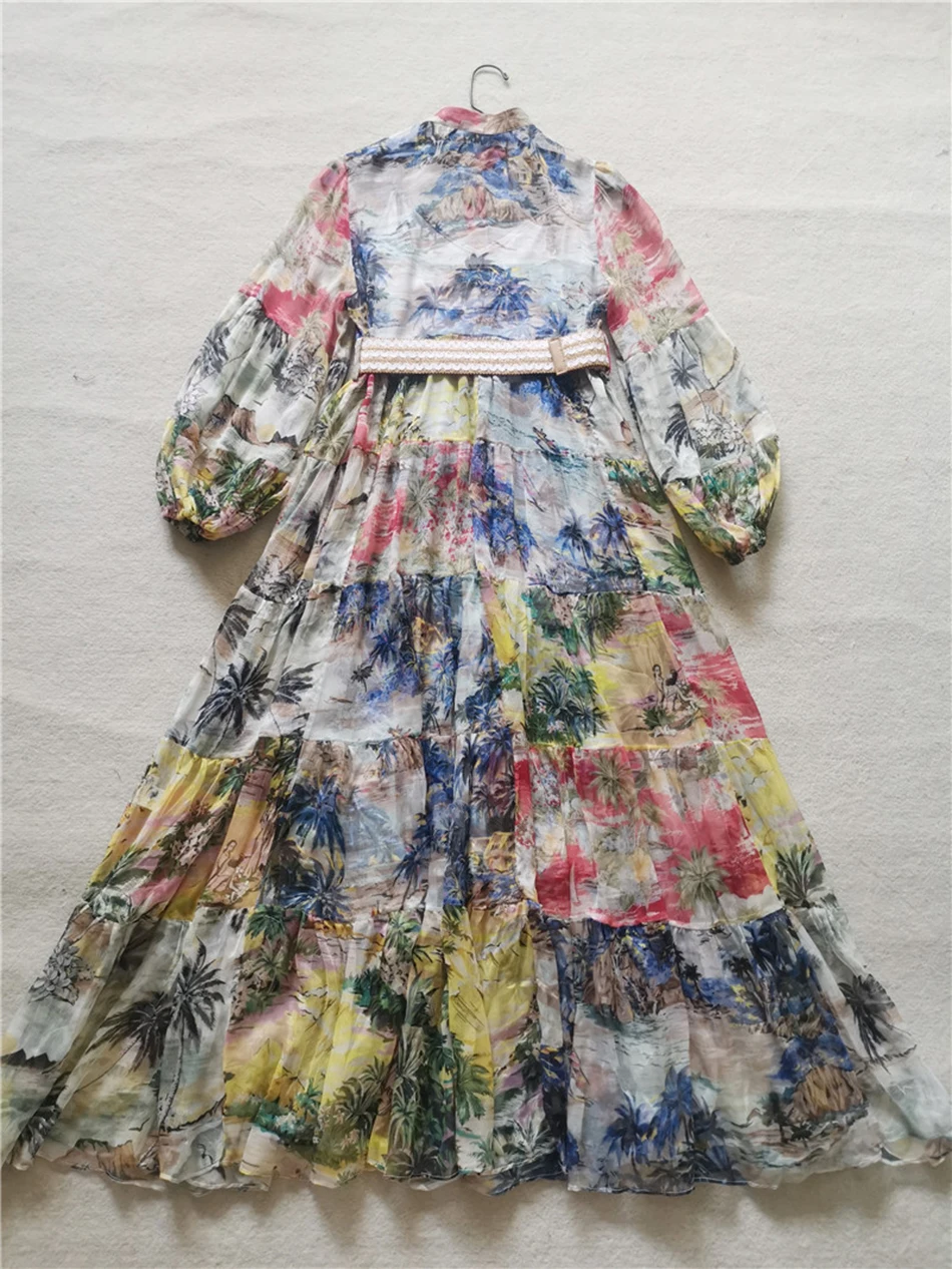 

Autumn Leisure Printing Holiday Party Dress Women'S Long Sleeve Waist Wide Loose Long Dress 2020 Fashion New Female Clothing