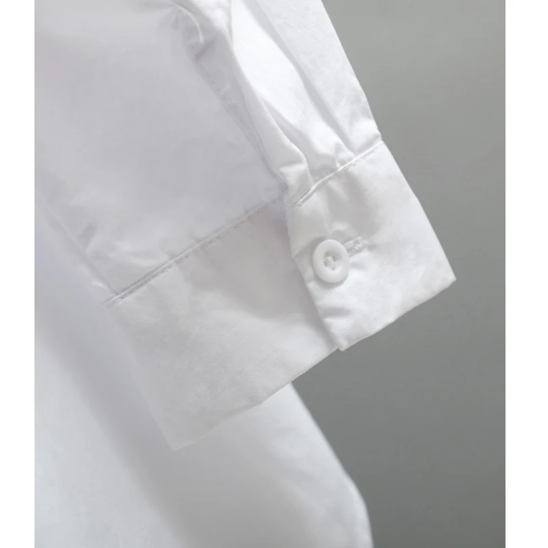 

Spring Autumn Women Medium Long White Shirts Floral Embroidery Loose Cotton Shirt Long Sleeve OL Casual Blouse All Match Tops