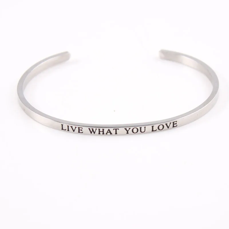 Серебристый ремешок Нержавеющая сталь мантра Браслеты гравировкой I Love You