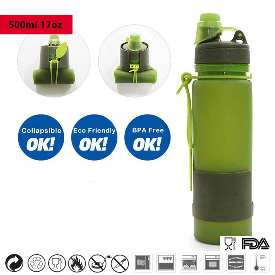 100 шт./лот 17 унций бутылка для воды силиконовый складной стакан спортивный чайник