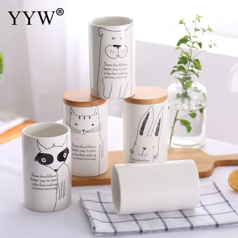 Милый кухонный ящик для хранения с деревянным покрытием банки рисунком животных