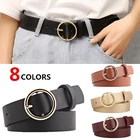 8 цветов, классический модный однотонный ремень из искусственной кожи для отдыха, круглый ремень с металлической пряжкой для женщин, для платьев, джинсов